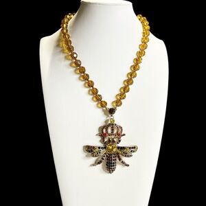 Elegant Golden Yellow Glass Bee Necklace